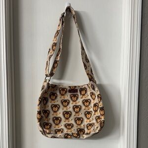 bungalow 360 Beige Canvas Shoulder Bag with Brown Lion Print EUC